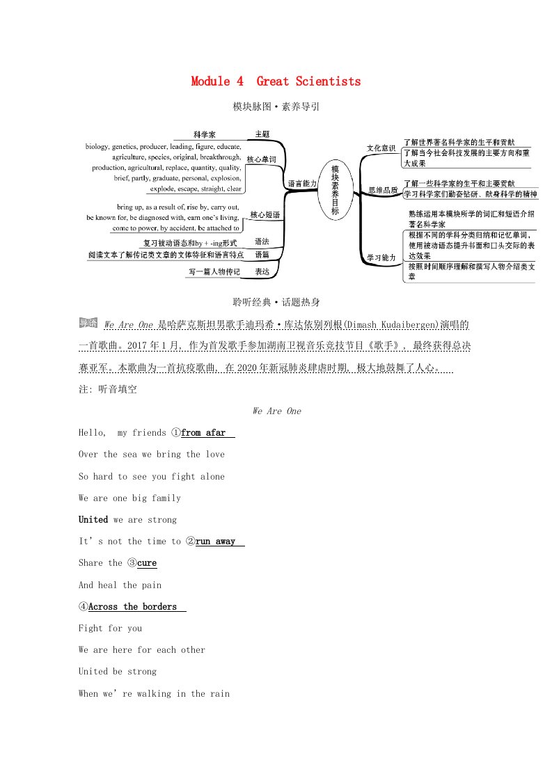 2020_2021学年高中英语Module4GreatScientists学案外研版必修4