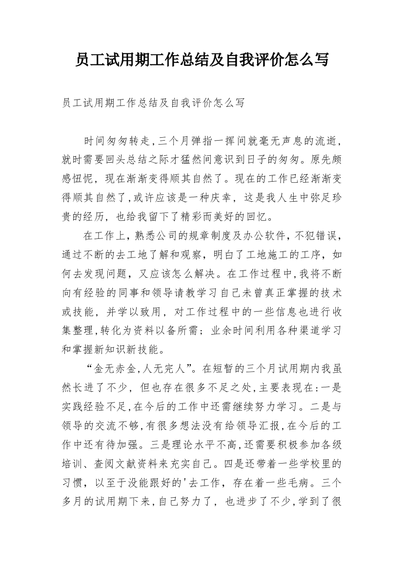 员工试用期工作总结及自我评价怎么写