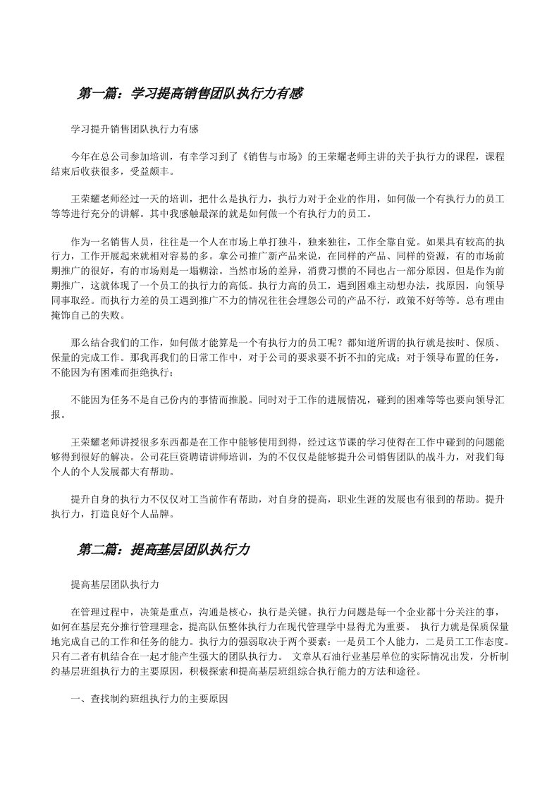 学习提高销售团队执行力有感（共5则）[修改版]