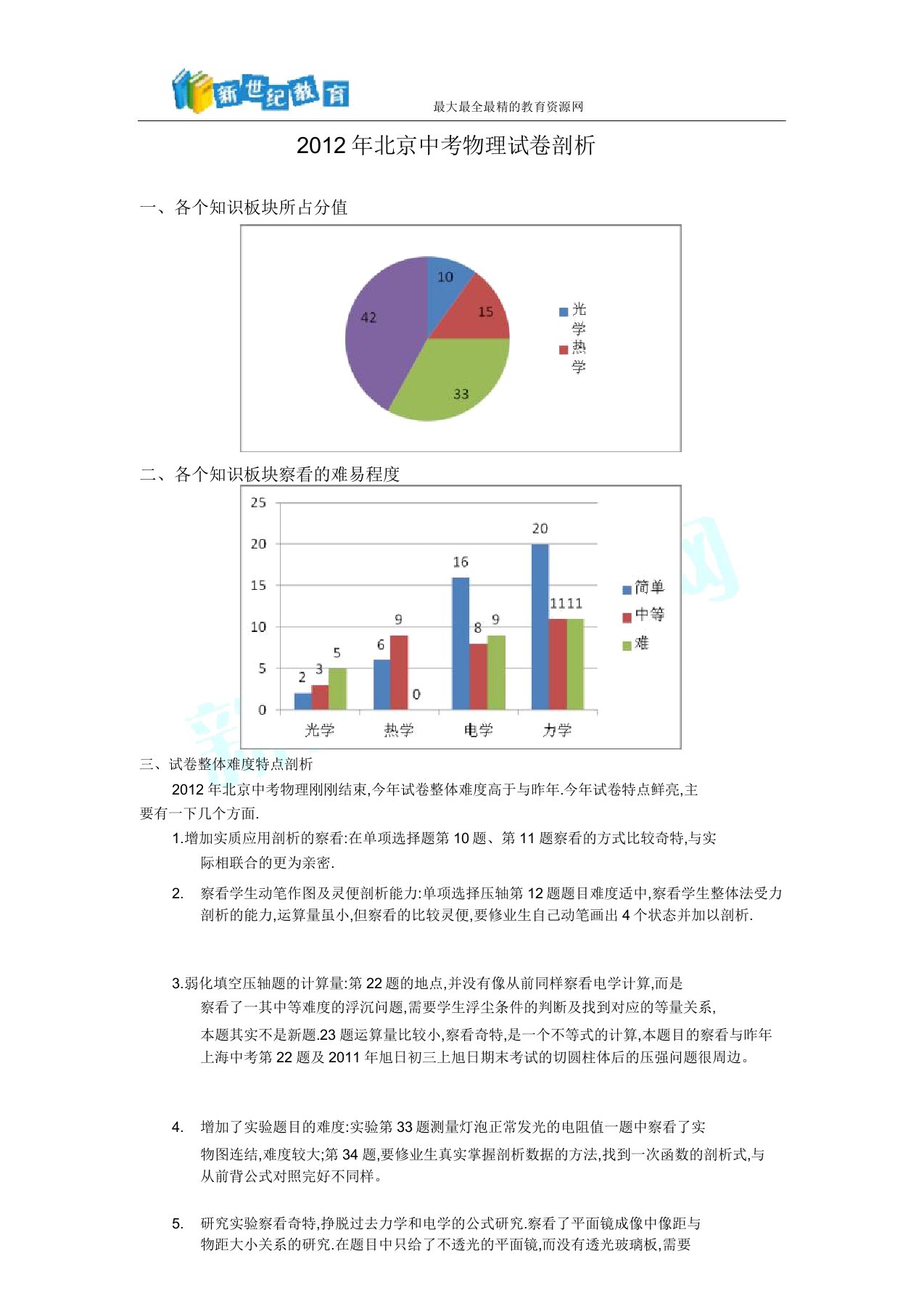 北京市中考物理试卷分析