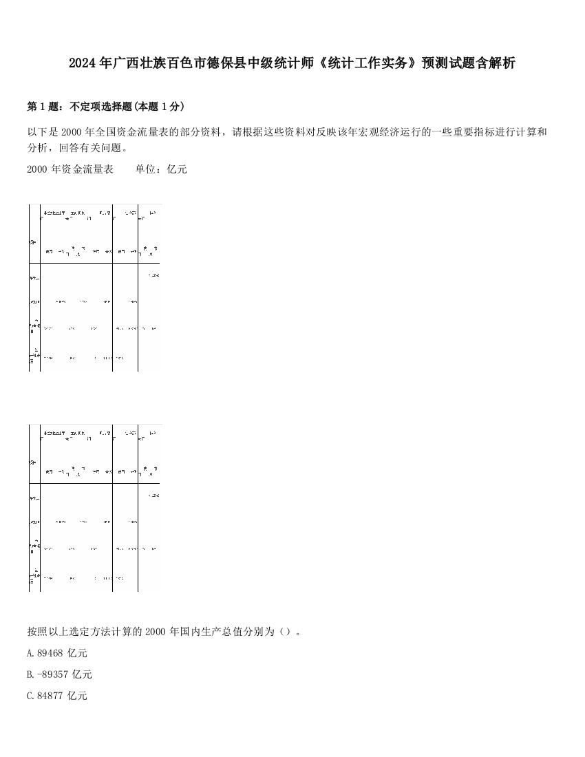 2024年广西壮族百色市德保县中级统计师《统计工作实务》预测试题含解析