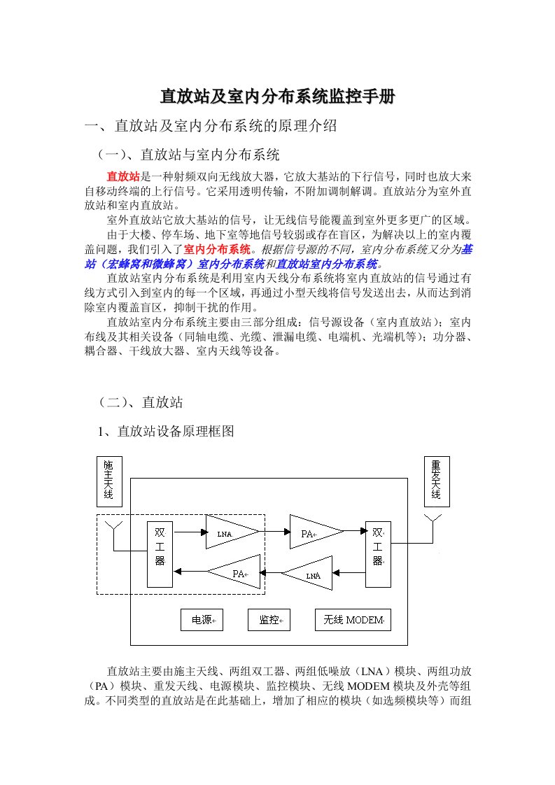 直放站及室内分布系统监控手册