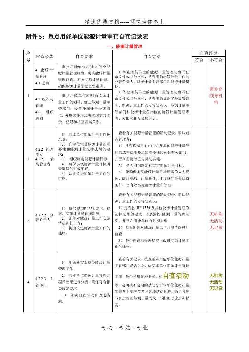 重点用能单位能源计量审查自查记录表(共14页)