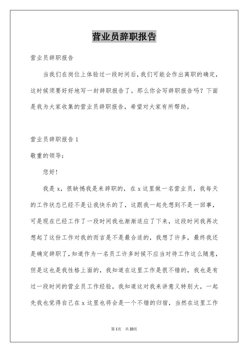 营业员辞职报告例文0