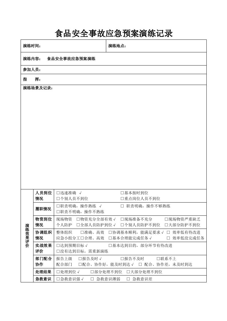 食品安全事故应急预案演练记录