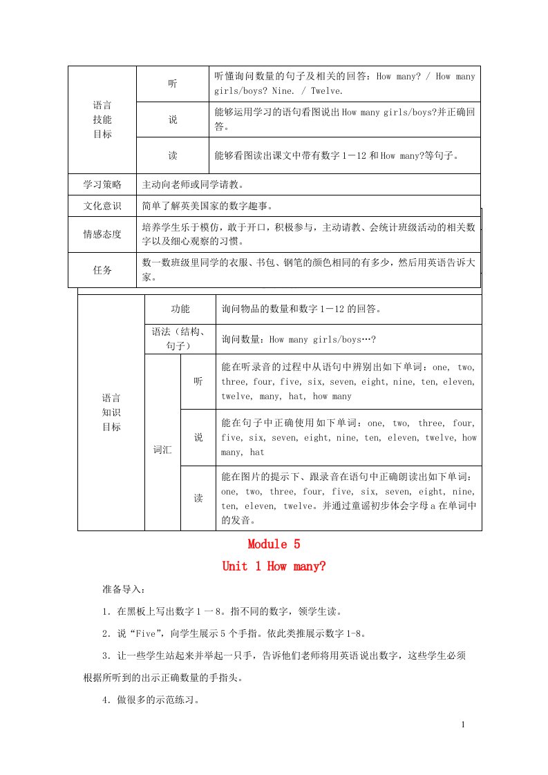 2021秋三年级英语上册Module5Unit1Howmany教案外研版三起