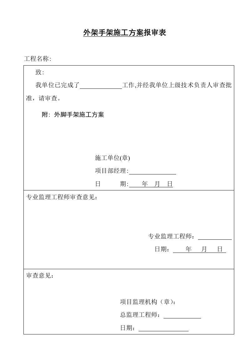 装修工程报验申请表模板