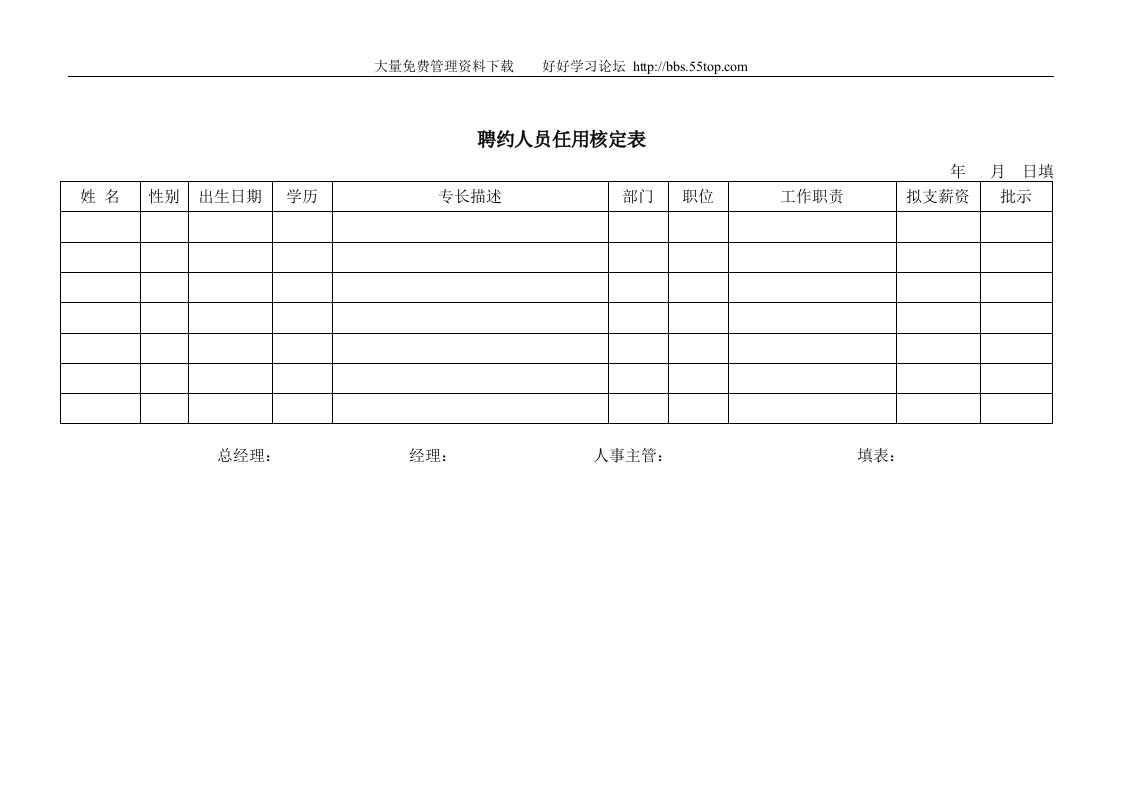 【管理精品】聘约人员任用核定表