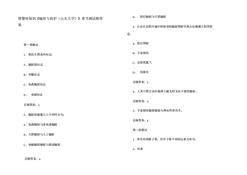 智慧树知到《辐射与防护(山东大学)》章节测试附答案