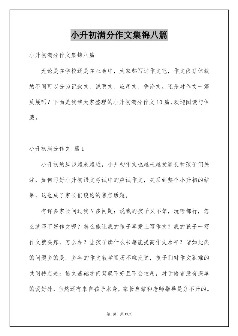 小升初满分作文集锦八篇