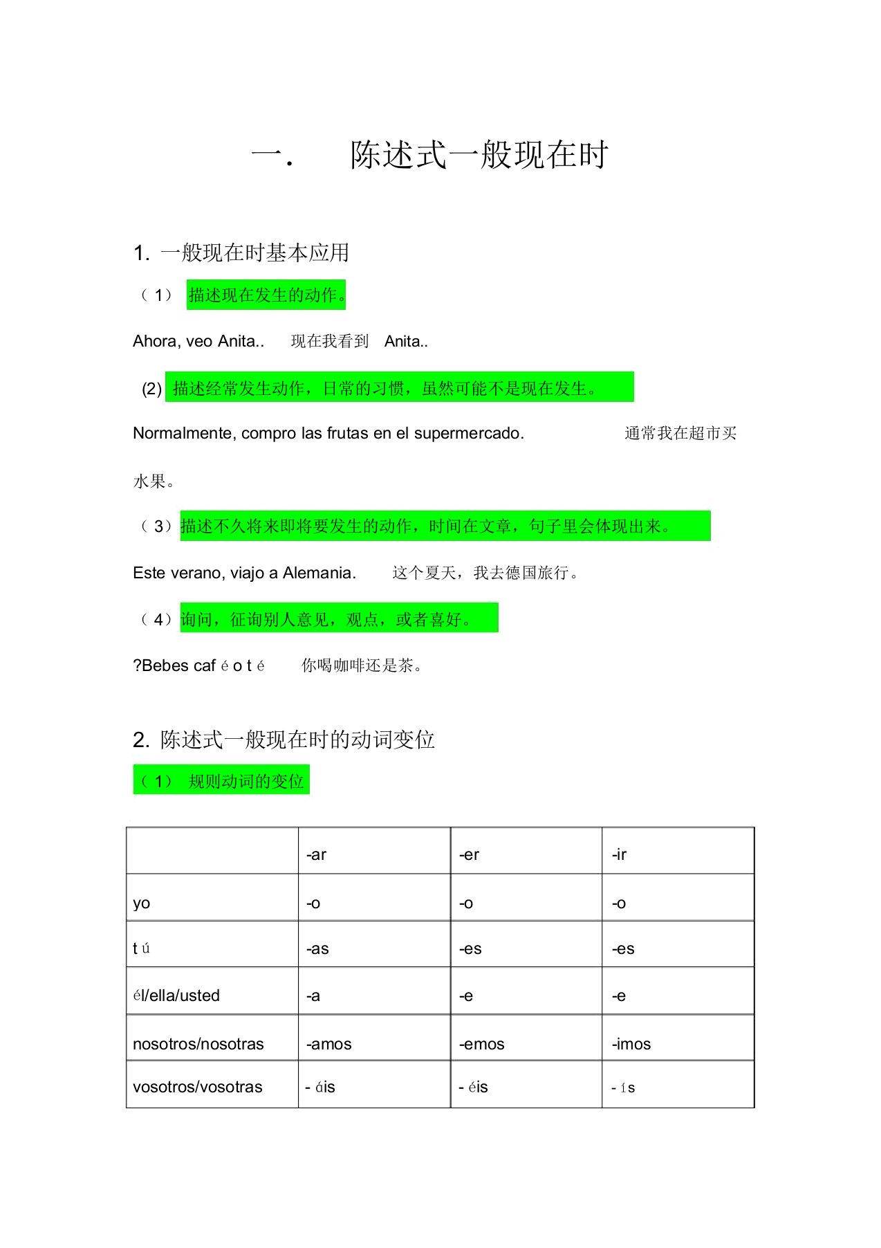 西班牙语时态总结计划