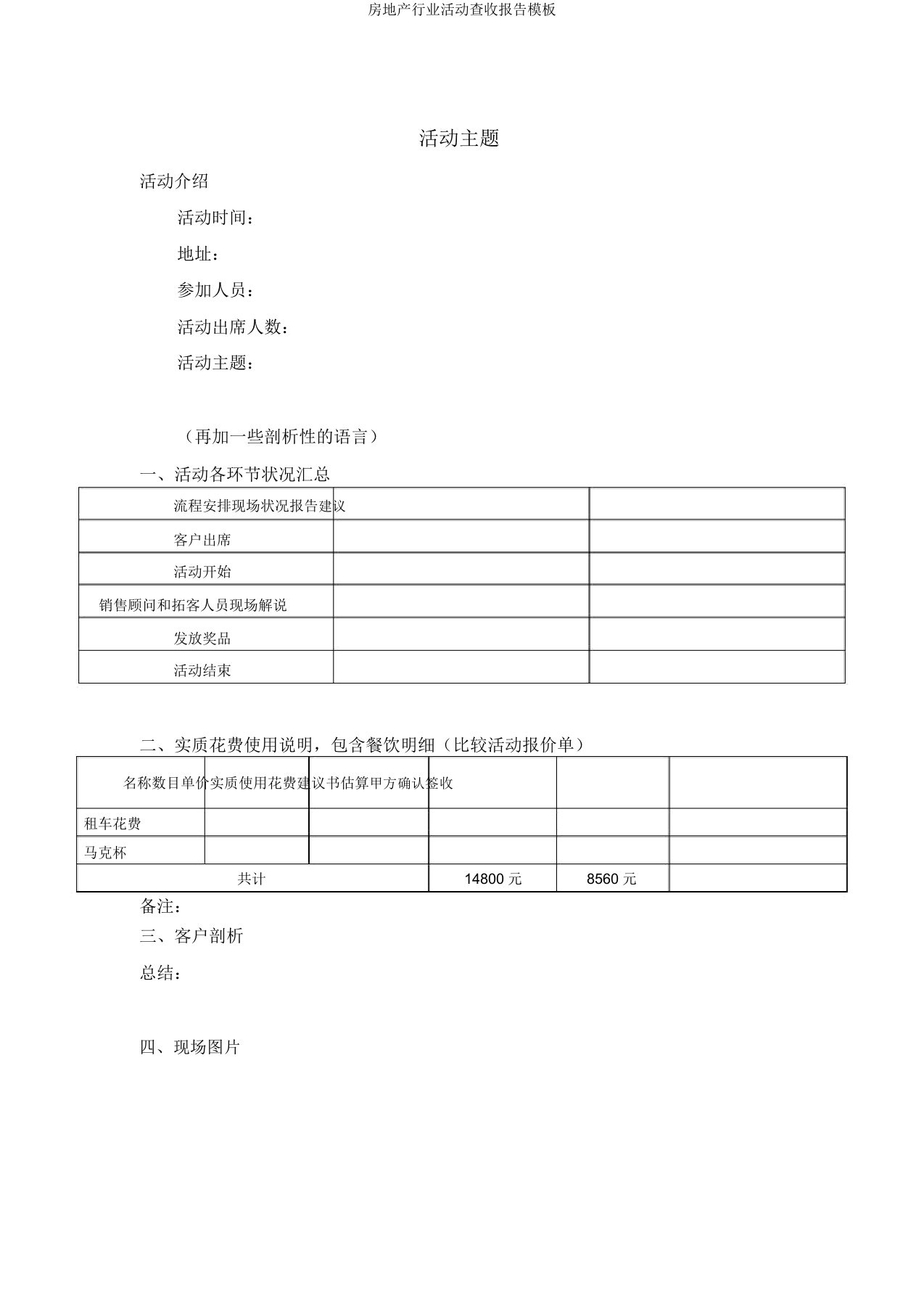 房地产行业活动验收报告模板