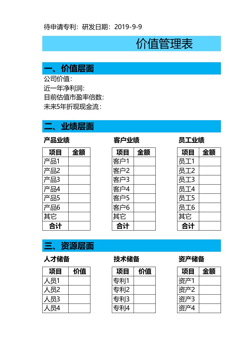 工程资料-财税第四大报表价值管理表