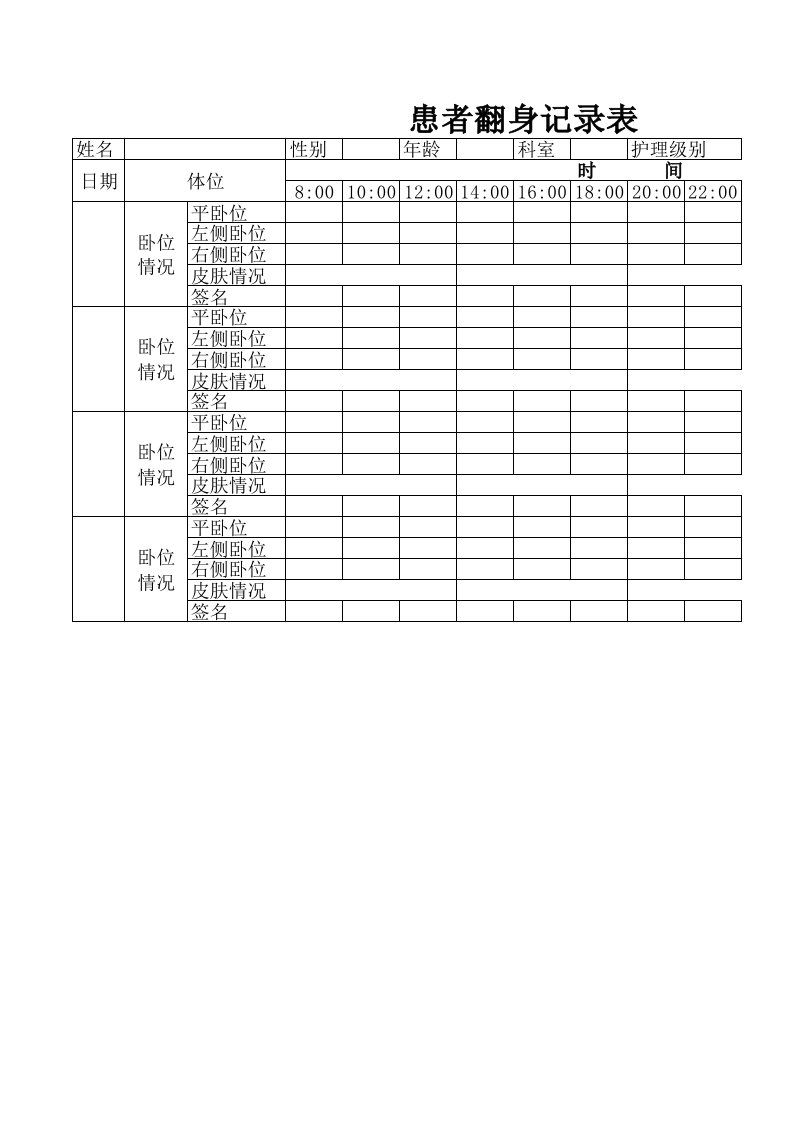 患者翻身记录表