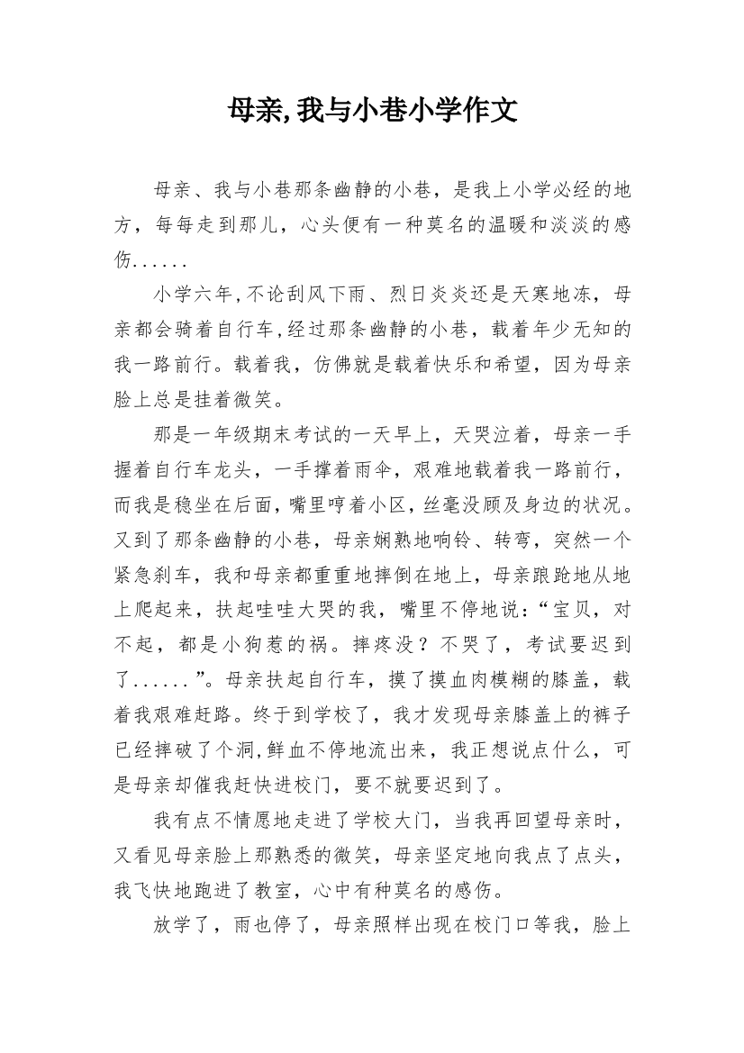 母亲,我与小巷小学作文