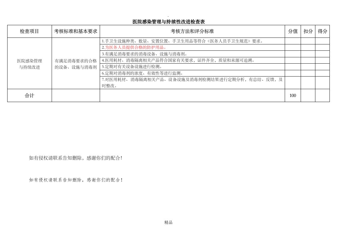 8、医疗设备和医用耗材管理持续性改进医院感染检查表