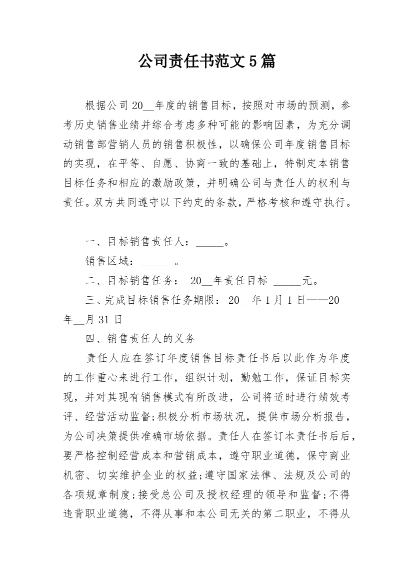 公司责任书范文5篇