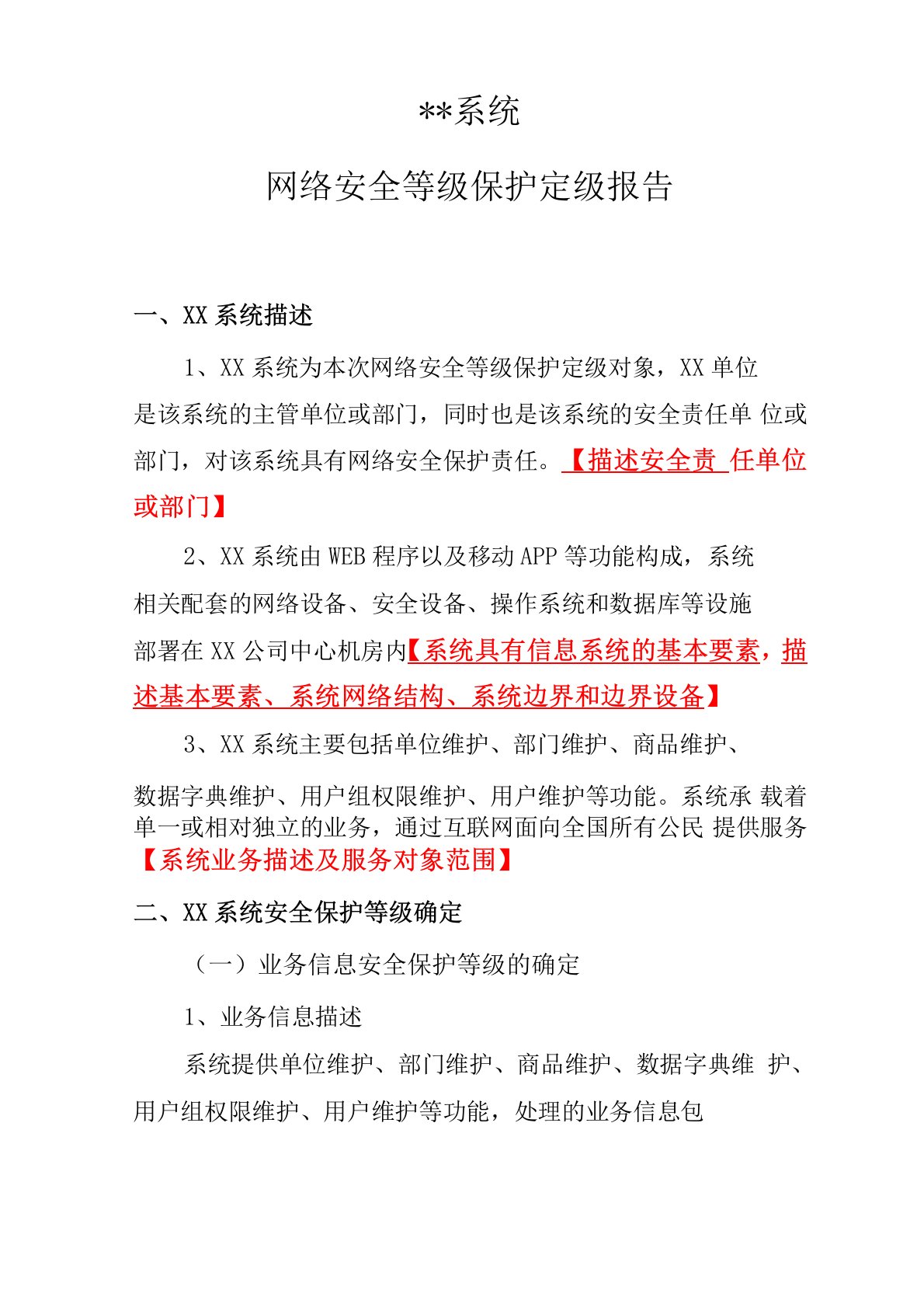 网络安全等级保护定级报告二级