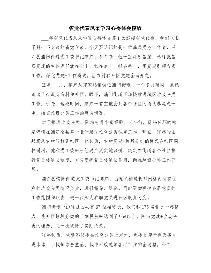 省党代表风采学习心得体会模版