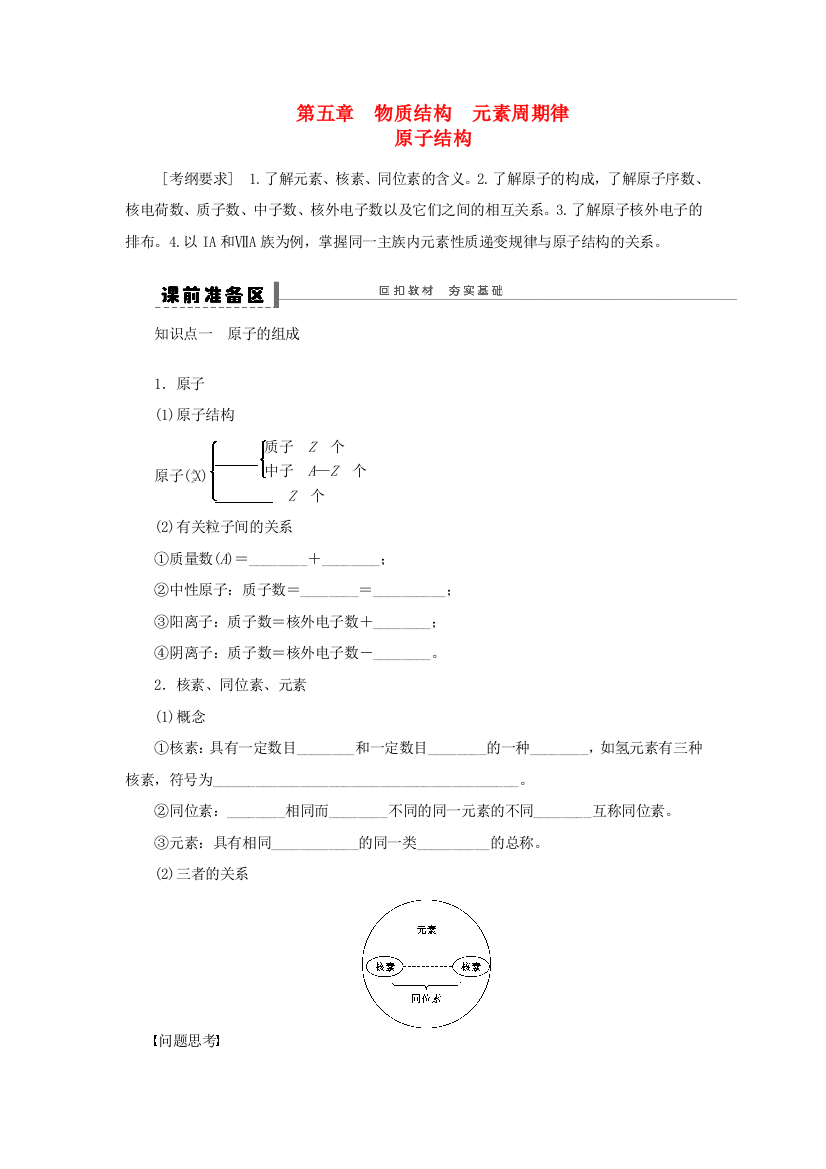 安徽省蚌埠铁中2014届高中化学《原子结构》全册复习导学案