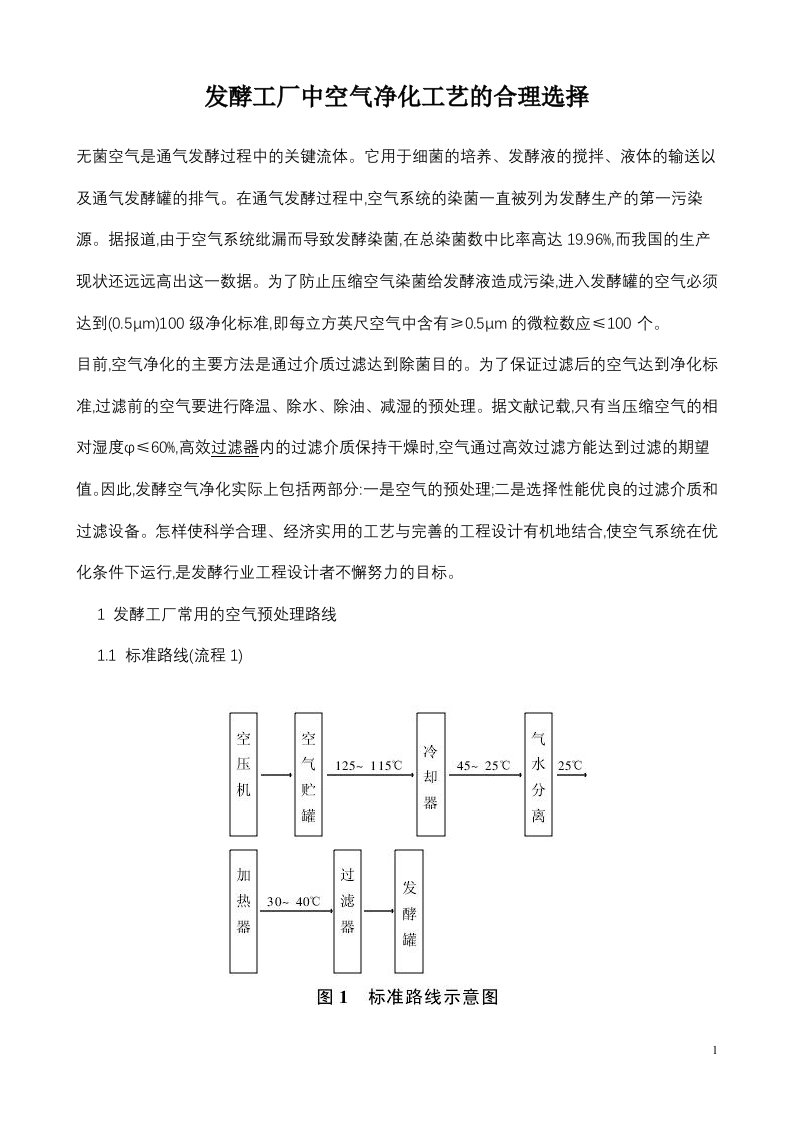 发酵工厂中空气净化工艺的合理选择