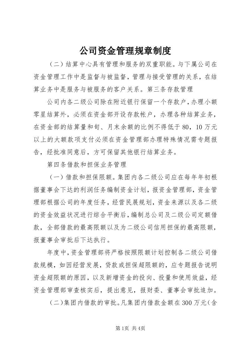 公司资金管理规章制度