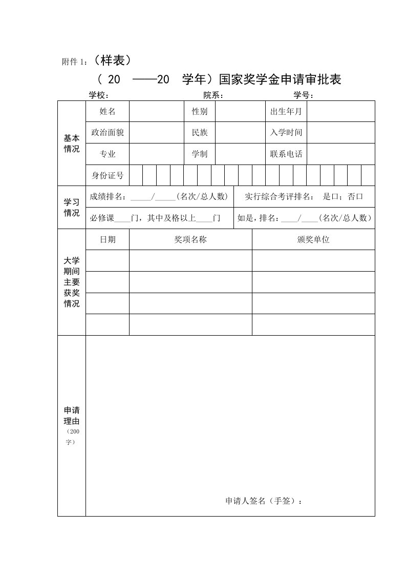 杭州电子科技大学国家奖学金励志助学金申请表