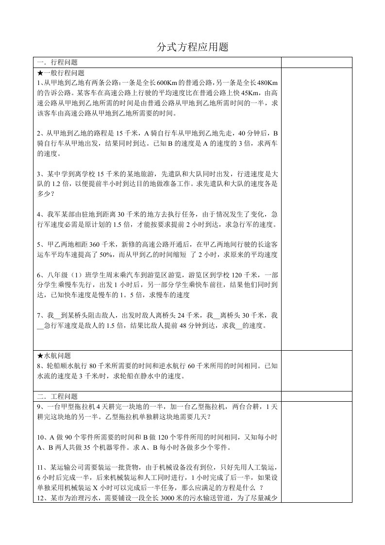 分式方程应用题-已整理