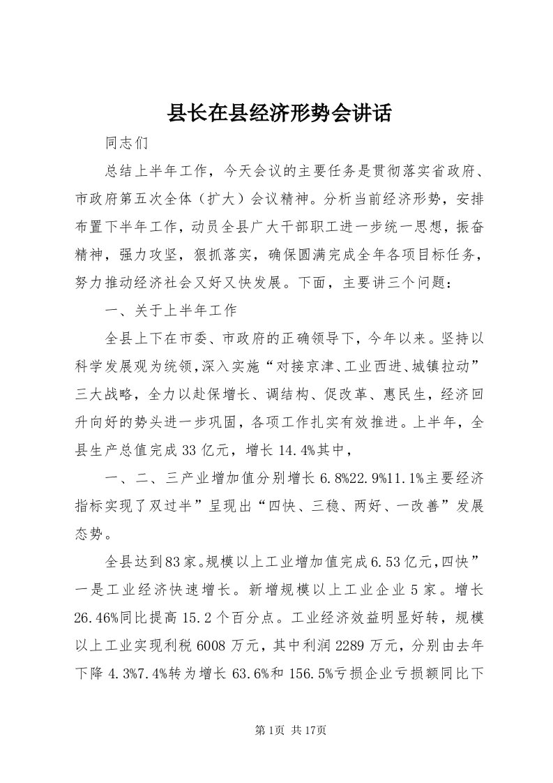 6县长在县经济形势会致辞