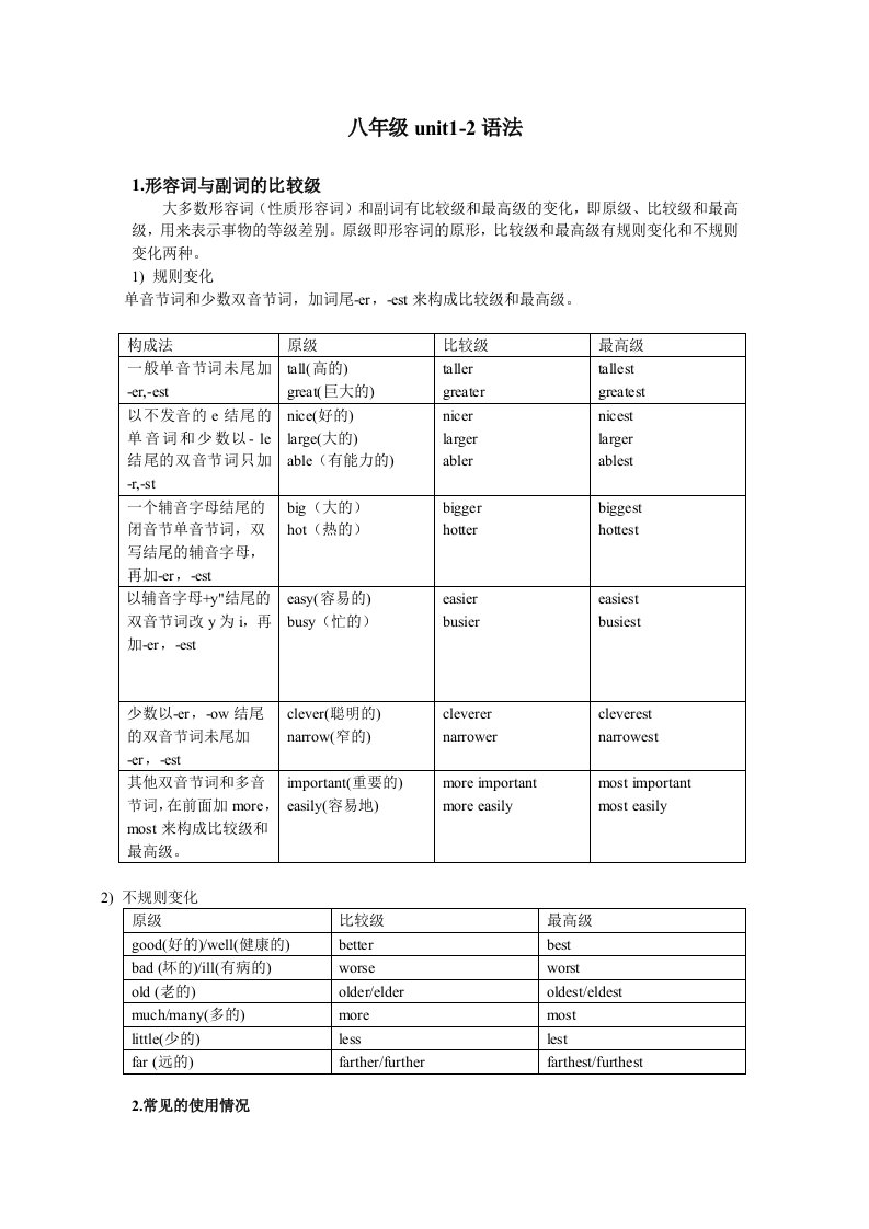 八年级unit1-2语法