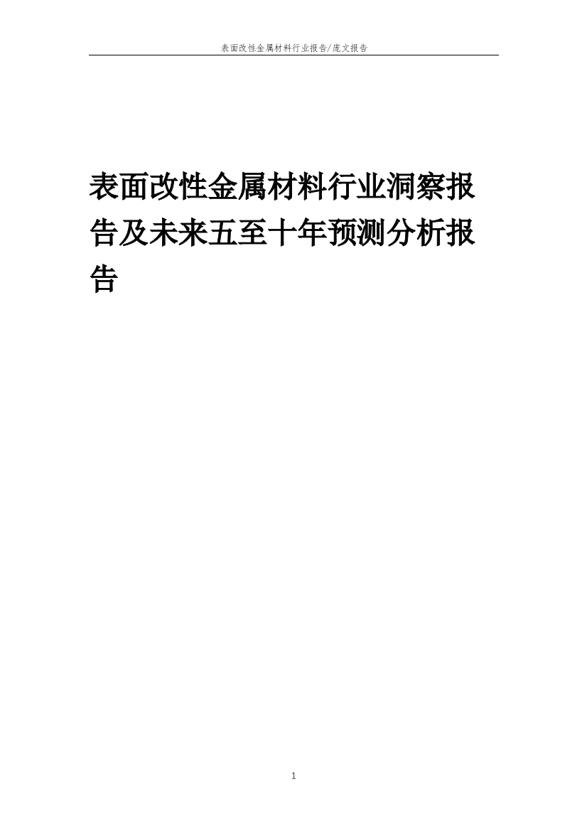 2023年表面改性金属材料行业洞察报告及未来五至十年预测分析报告