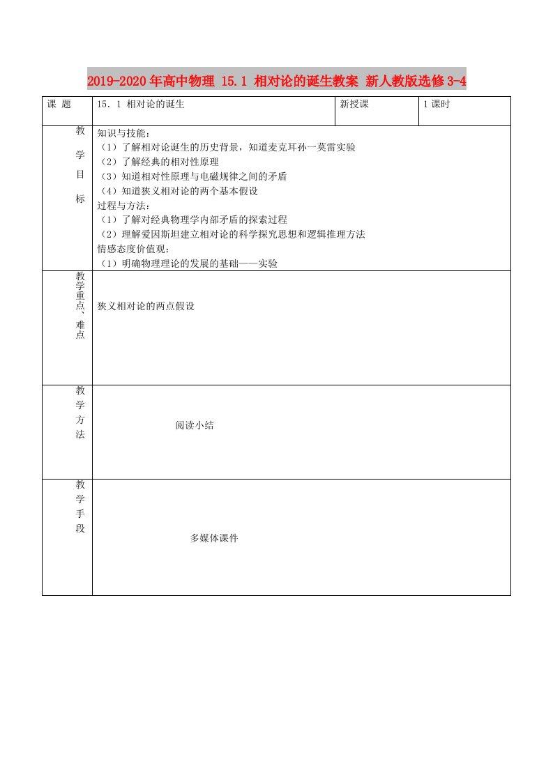 2019-2020年高中物理