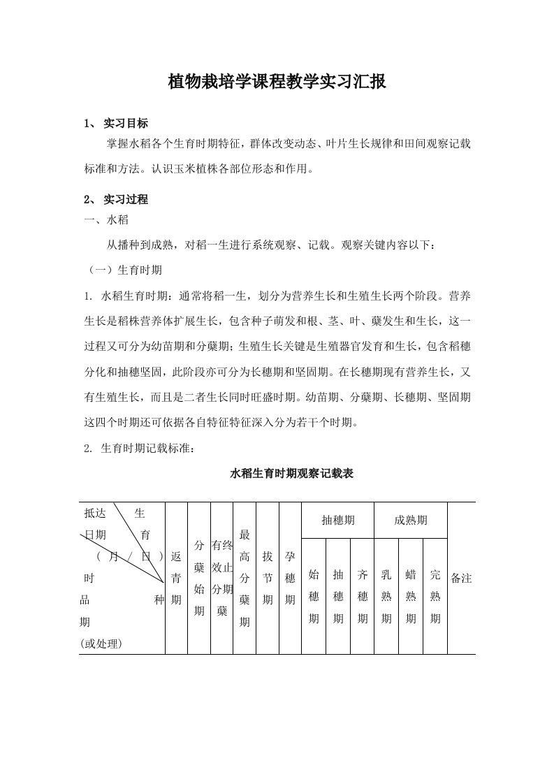 植物栽培学课程教学实习报告样稿