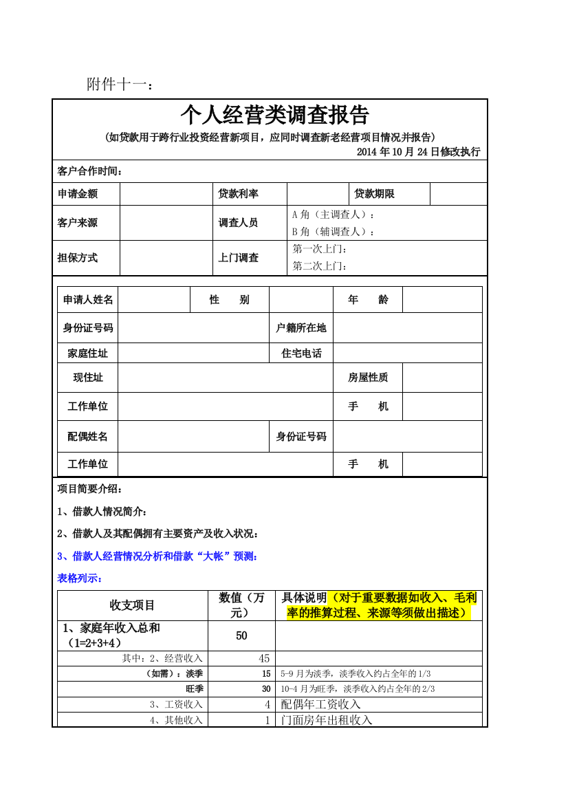 小额贷款公司贷款个人经营类调查报告模版