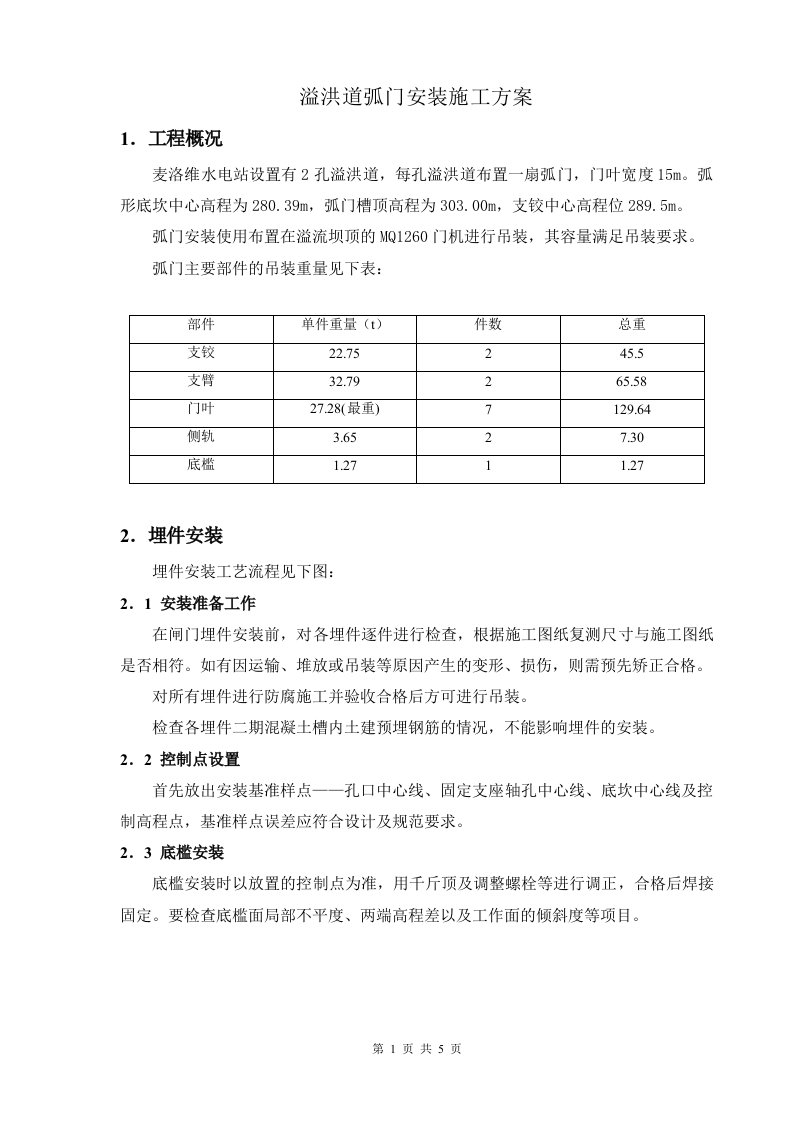 溢洪道弧形闸门门槽、闸门安装施工技术措施