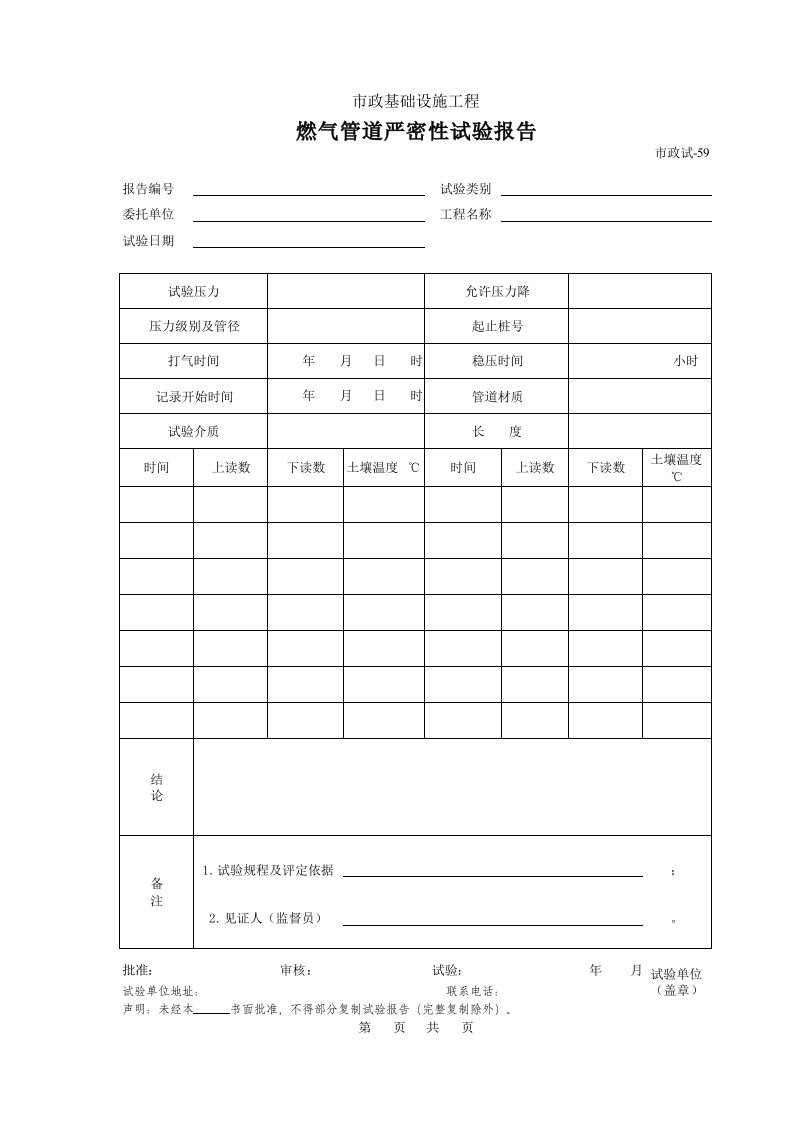 建筑工程-459燃气管道严密性试验报告