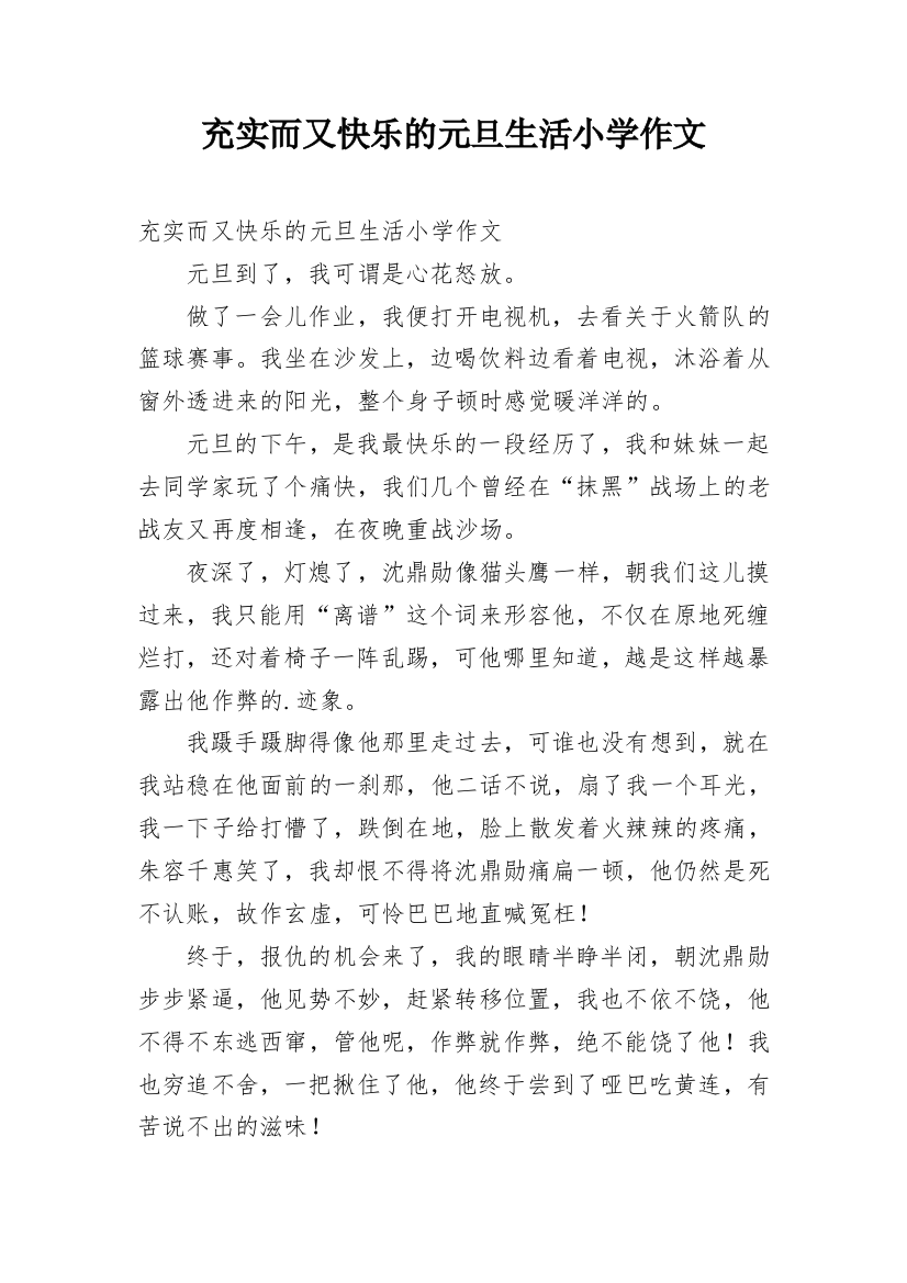 充实而又快乐的元旦生活小学作文