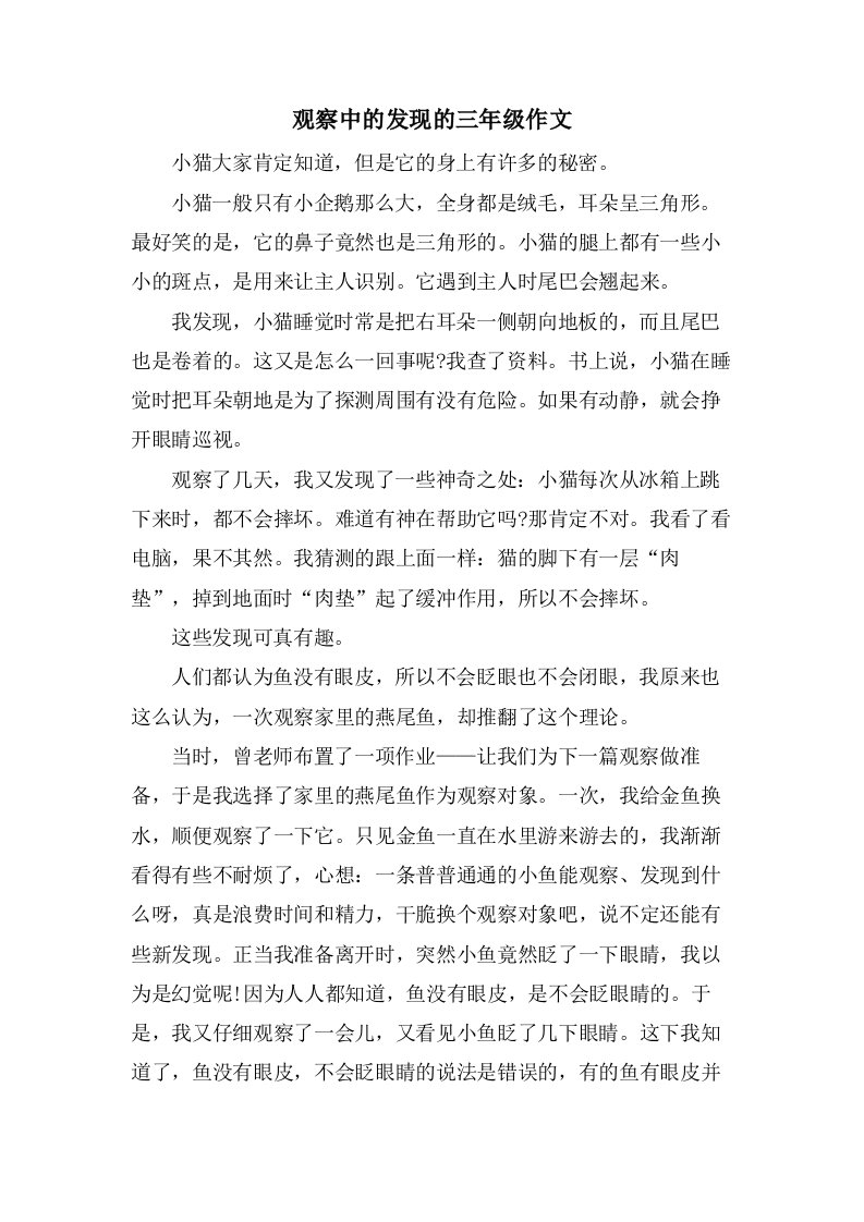 观察中的发现的三年级作文