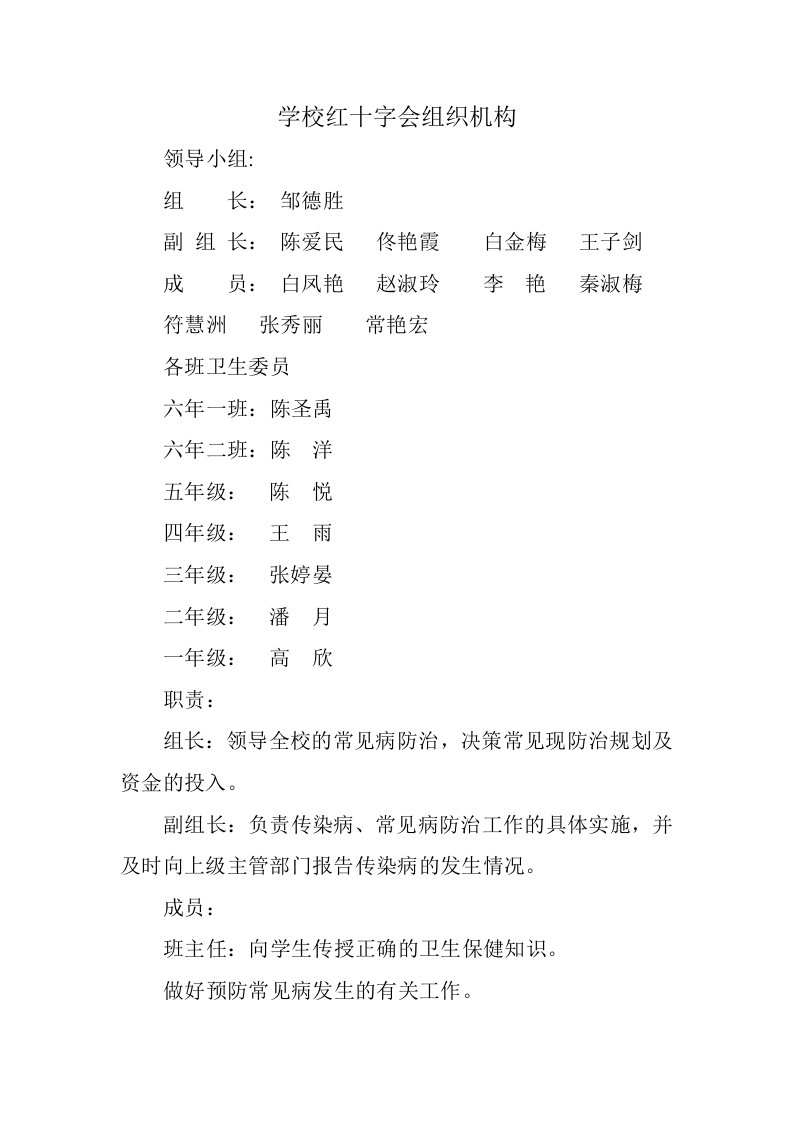 学校红十字会组织机构