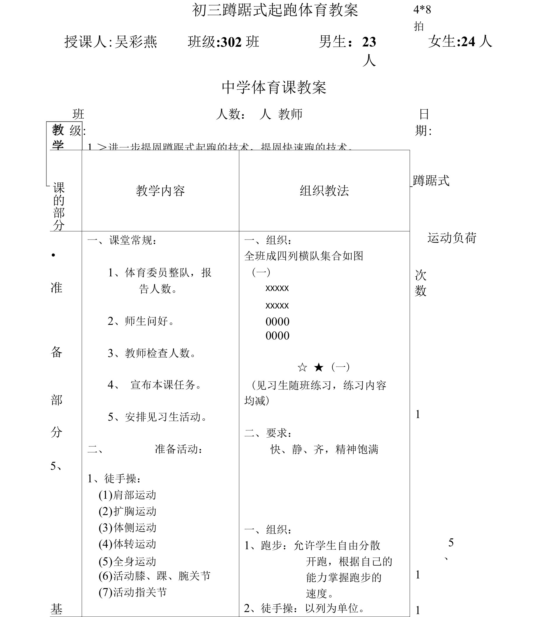 2012初三（2）蹲踞式起跑教案