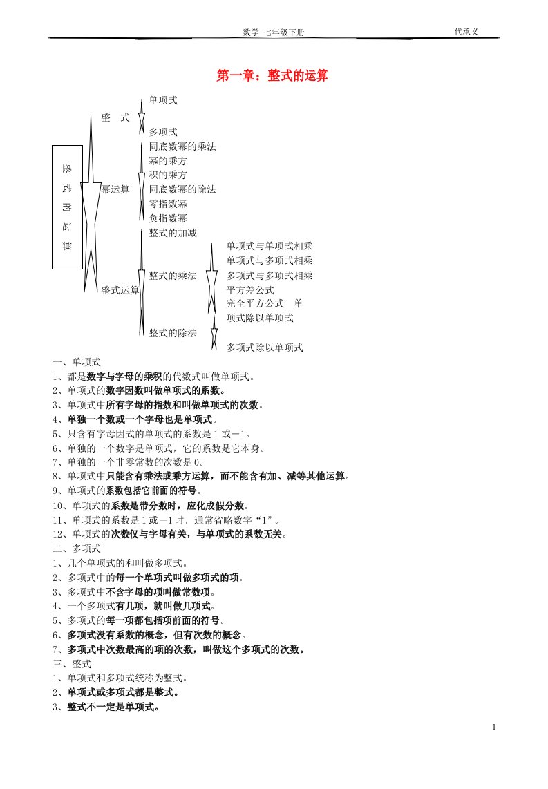 2018七年级数学下册全部知识点归纳(含概念、公式、实用)