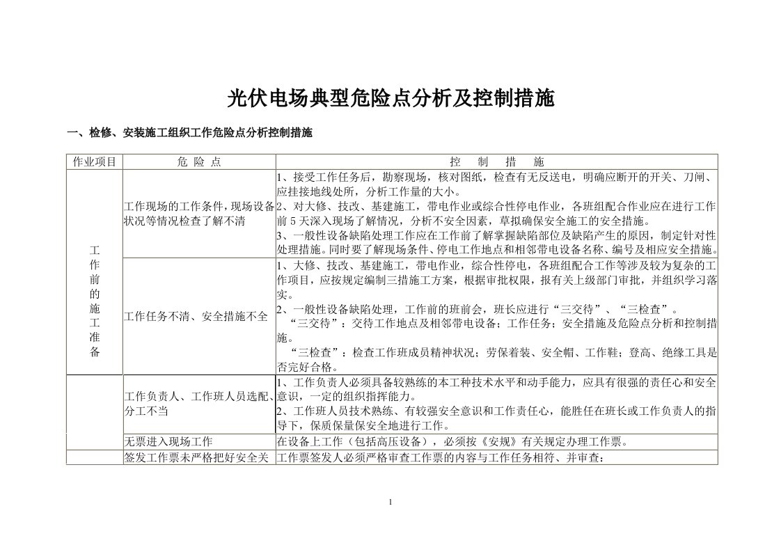 光伏电站典型危险点分析控制措施