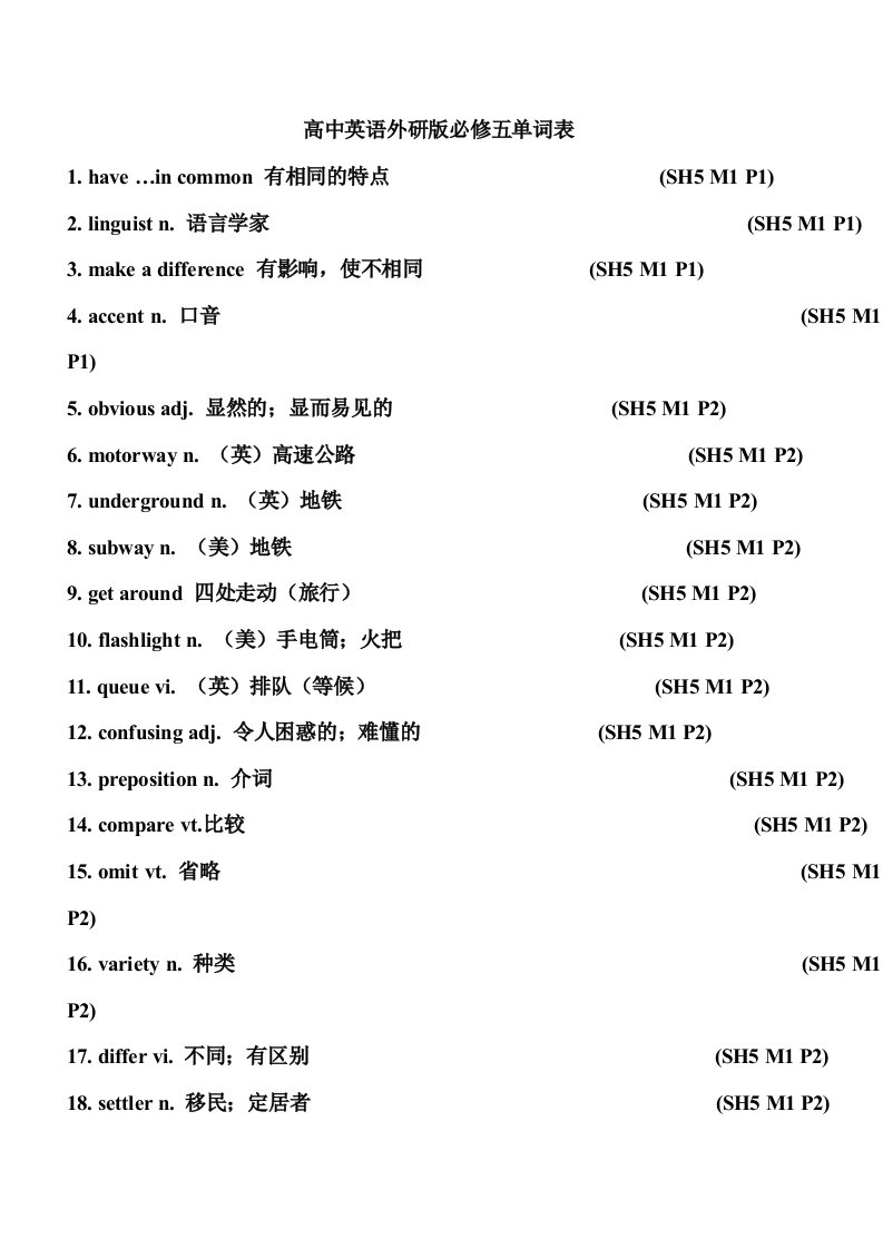 高中英语外研版必修五单词表