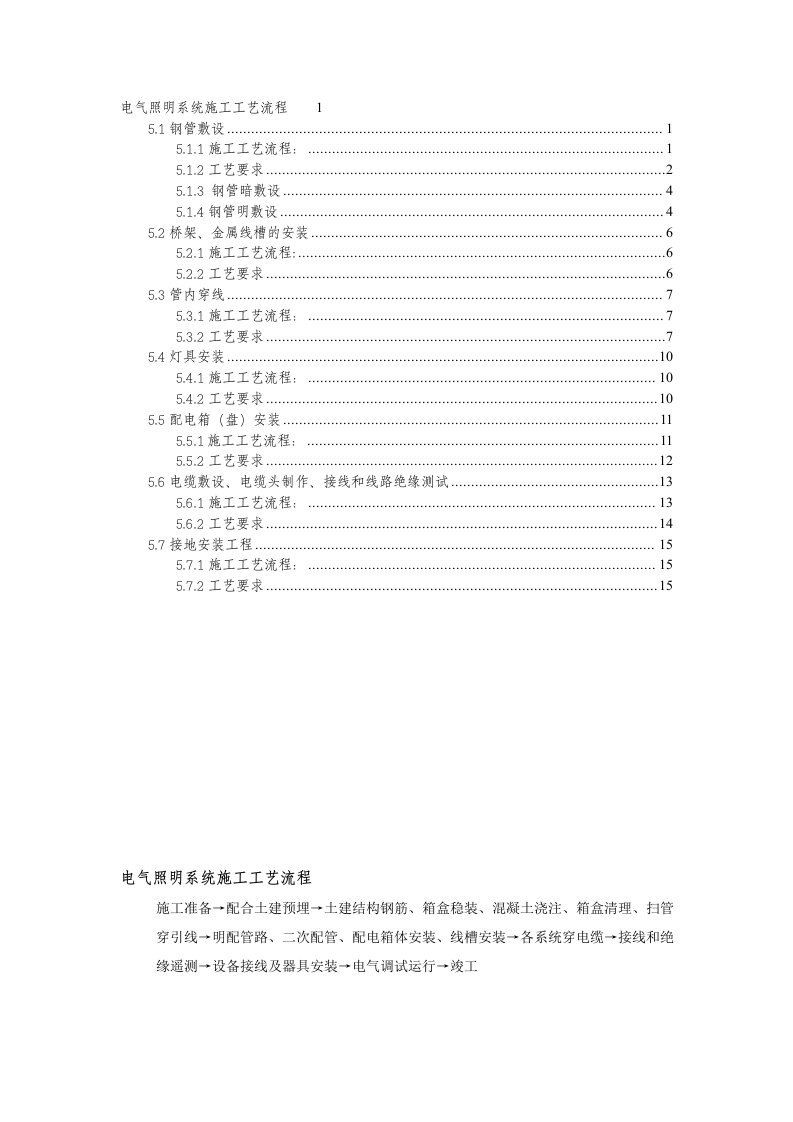 强电(电气照明)系统施工工艺流程