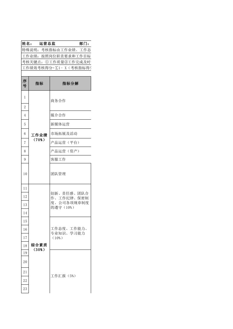 网络科技公司运营部绩效考核表