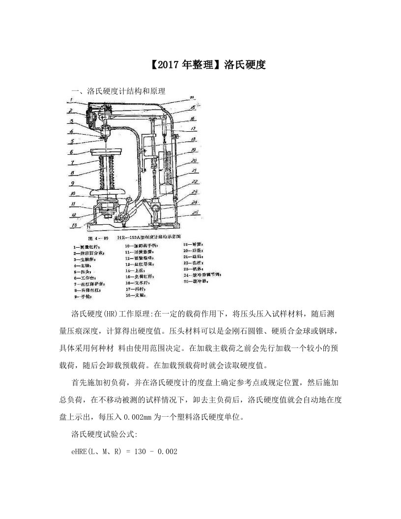 【2017年整理】洛氏硬度