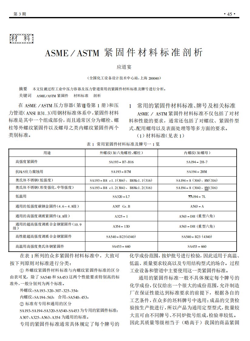 ASTM紧固件材料标准剖析