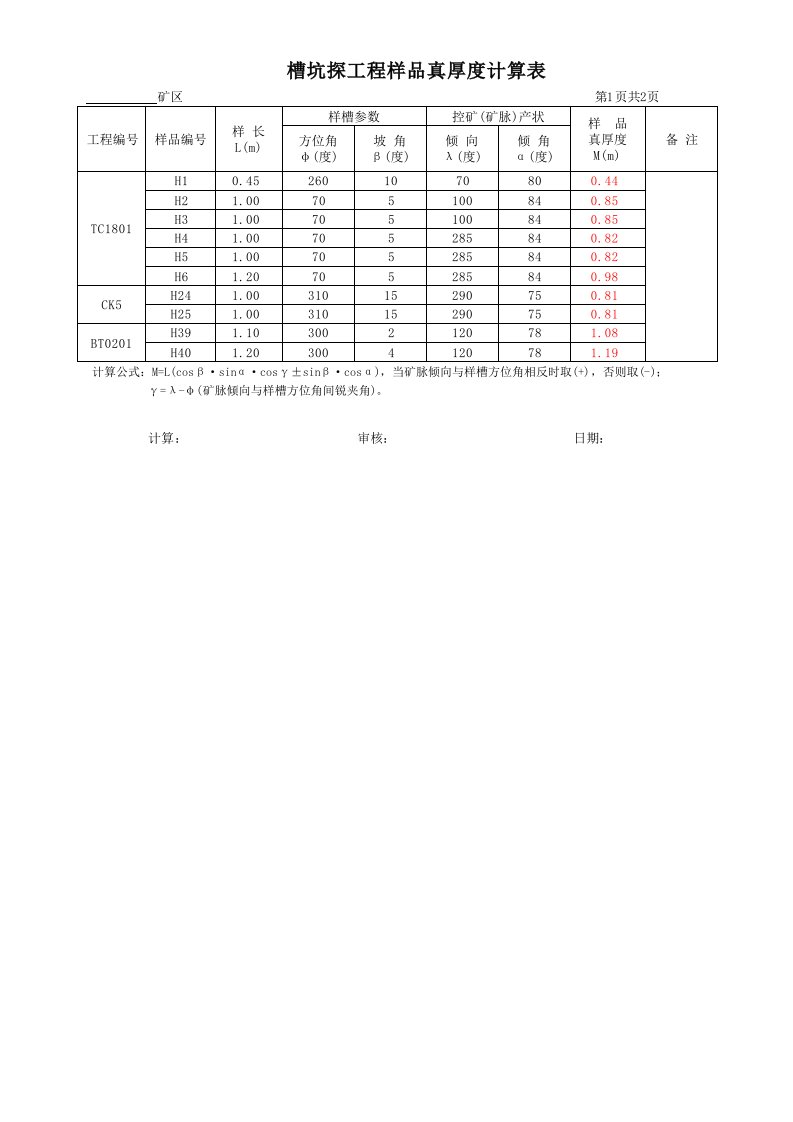 样品真厚度计算表