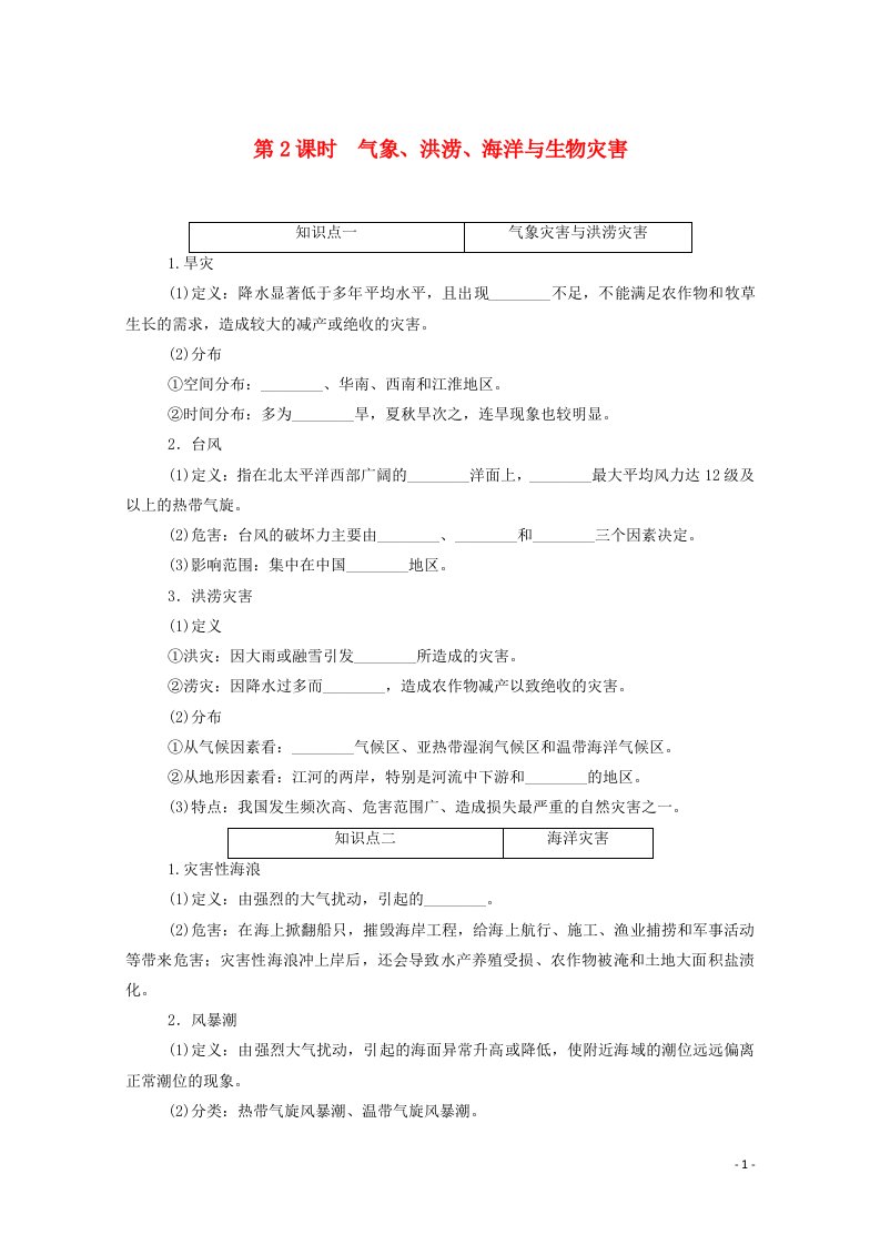 2020_2021学年新教材高中地理第三单元常见自然灾害的成因与避防第一节第2课时气象洪涝海洋与生物灾害练习含解析中图版必修1