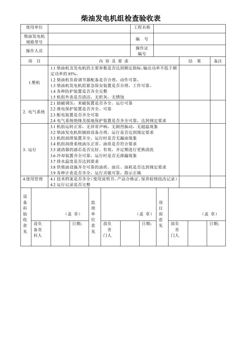 精选各类机械设备检查验收表1